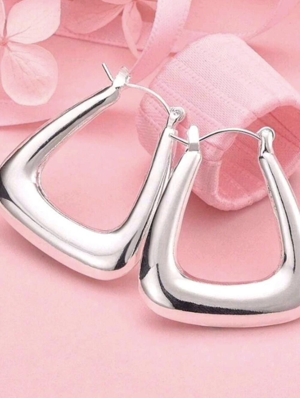 Silver Geometric Hoop Earrings - Women Jewelry